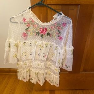 Zara embroidered floral top